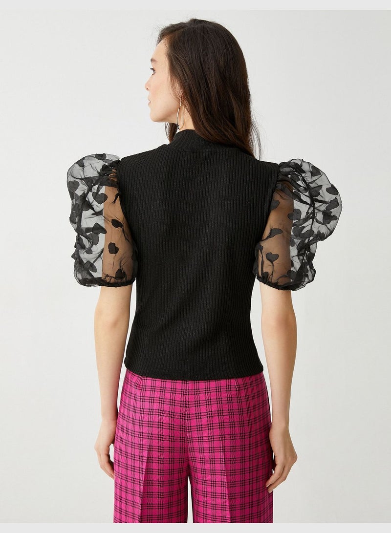 KOTON Puff Sleeve Turtleneck Tricot Blouse - Image 5