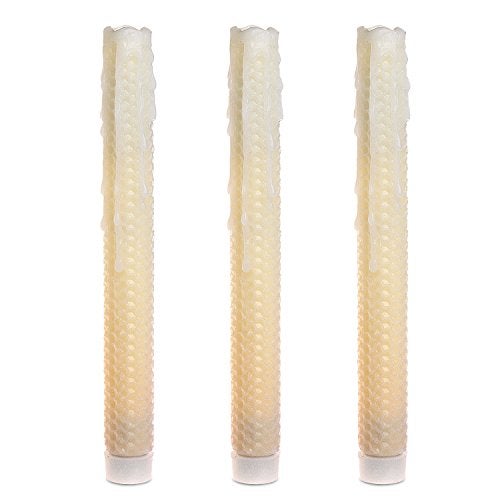 GiveU 9" Led Melted Dripping Taper Candles with Timer Function, Honeycomb Pattern,Pack of 3 (Ivory) - Image 1