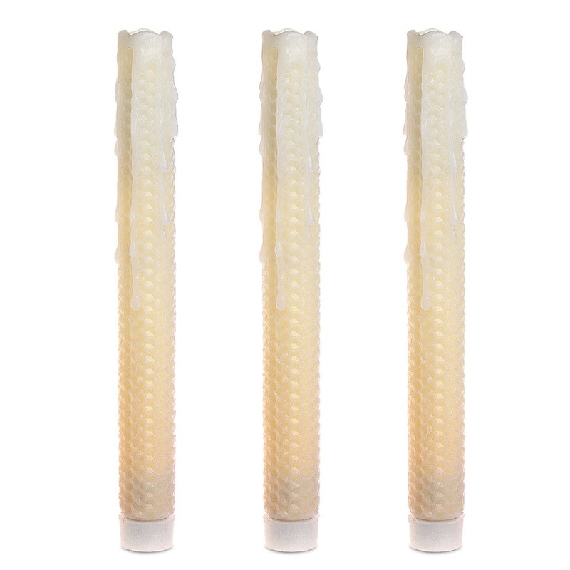 GiveU 9" Led Melted Dripping Taper Candles with Timer Function, Honeycomb Pattern,Pack of 3 (Ivory) - Image 3