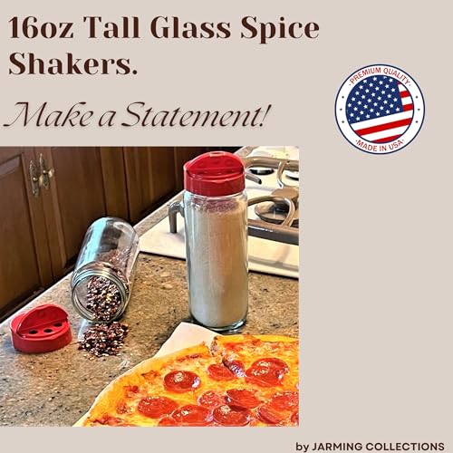 JARMING COLLECTIONS Premium Glass Spice Shakers  16 oz Versatile Seasoning and Spice Dispenser with Sifting Lids for Popcorn Cheese Cinnamon and Salt Made in USA - Image 5