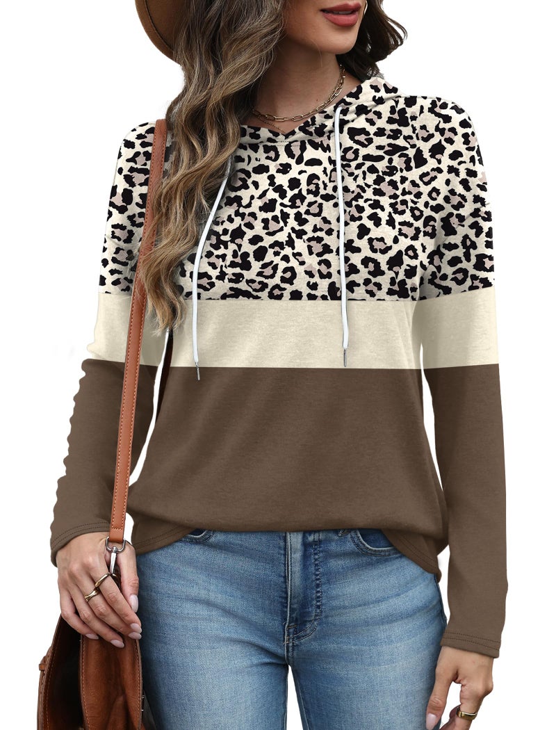 Bofell Long Sleeve Shirts for Women Early Fall Fashion Must Haves Casual Hoodies Soft Sweaters Ladies Tops and Blouses Clothing Print L Leopard Black - Image 4
