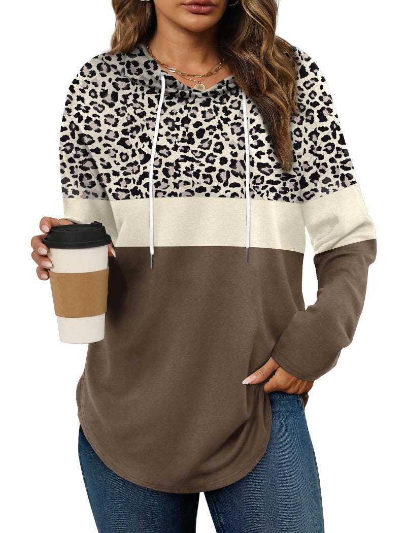 Bofell Long Sleeve Shirts for Women Early Fall Fashion Must Haves Casual Hoodies Soft Sweaters Ladies Tops and Blouses Clothing Print L Leopard Black - Image 1