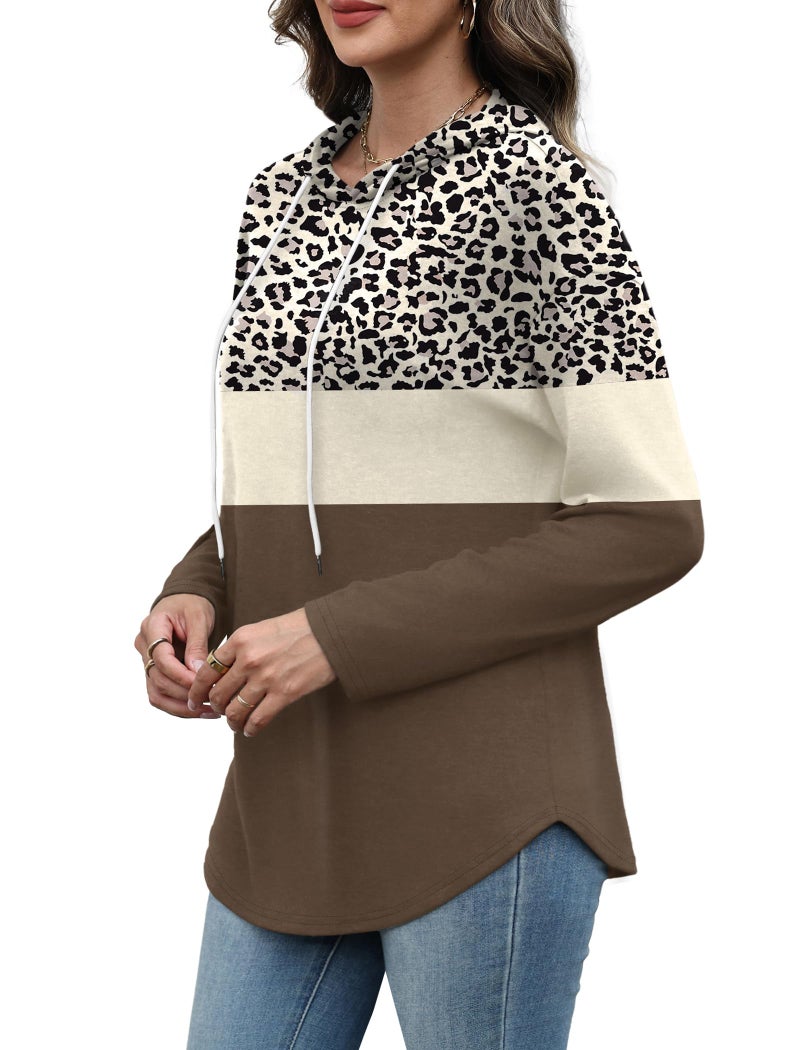 Bofell Long Sleeve Shirts for Women Early Fall Fashion Must Haves Casual Hoodies Soft Sweaters Ladies Tops and Blouses Clothing Print L Leopard Black - Image 3