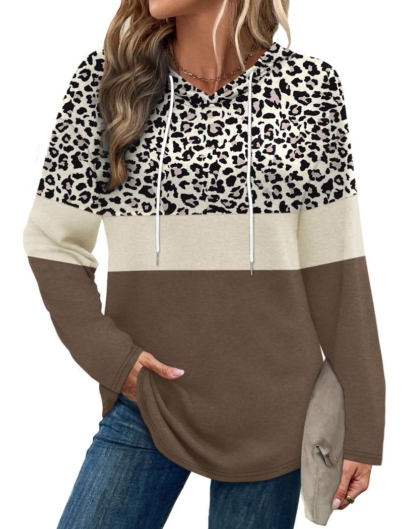Bofell Long Sleeve Shirts for Women Early Fall Fashion Must Haves Casual Hoodies Soft Sweaters Ladies Tops and Blouses Clothing Print L Leopard Black - Image 2