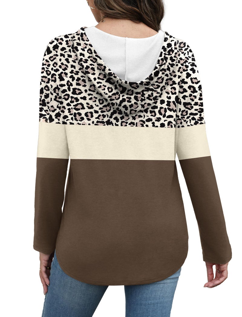 Bofell Long Sleeve Shirts for Women Early Fall Fashion Must Haves Casual Hoodies Soft Sweaters Ladies Tops and Blouses Clothing Print L Leopard Black - Image 5