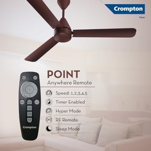 Crompton كرومبتون إنرجايون هايبرجيت 1200مم مروحة سقف BLDC | جهاز تحكم عن بعد بنظام Point Anywhere | كفاءة طاقة بتقييم 5 نجوم من BEE | توصيل هواء فائق | مقاومة للصدأ | ضمان المصنع لمدة 2 سنة | بني - Image 5