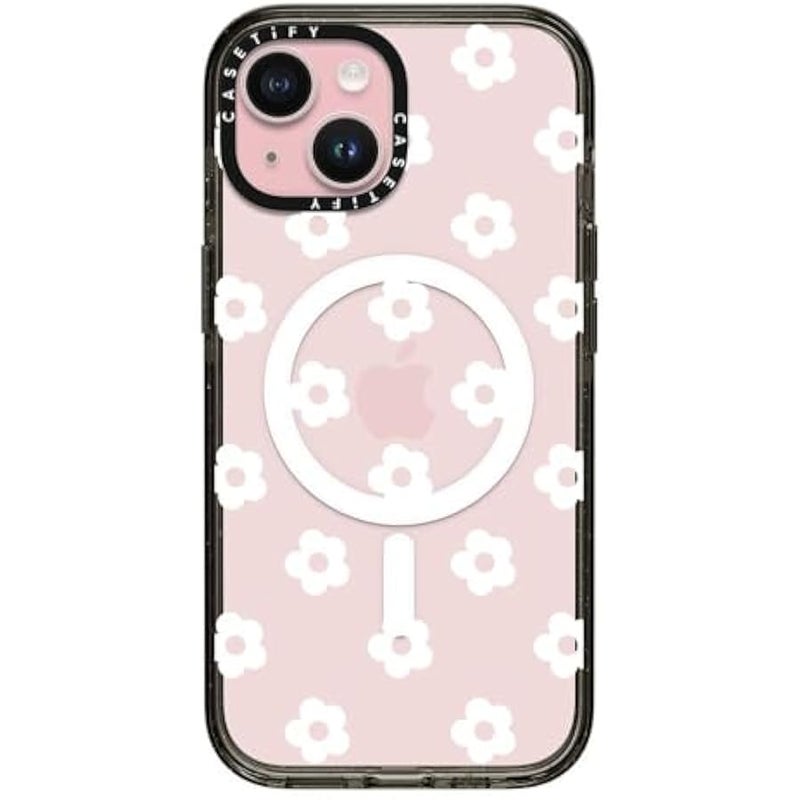 Casetify Impact Case for iPhone 15 【8.2ft 4X Military Grade Drop Protection/Compatible with Magsafe】 - Ditsy Daisies - White - Clear Black - Image 1
