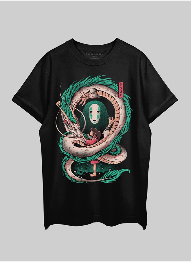 THREADCURRY THREADCURRY The Girl & Dragon Oversized Drop Shoulder Cotton Loose Printed T-Shirt for Men  - Image 1