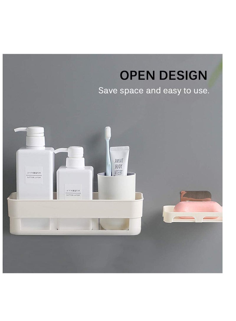 SYOSI Self Adhesive Bathroom Shelf, Wall Mounted Storage Organizer, No Drilling Shower Caddy, Kitchen Storage Basket, Rack Shelves for Bathroom Kitchen 2 Pcs White Green - Image 2