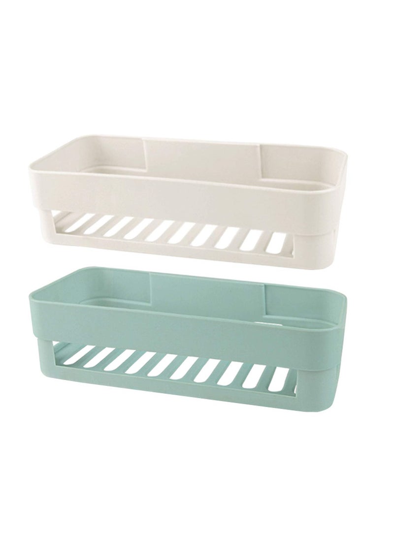 SYOSI Self Adhesive Bathroom Shelf, Wall Mounted Storage Organizer, No Drilling Shower Caddy, Kitchen Storage Basket, Rack Shelves for Bathroom Kitchen 2 Pcs White Green - Image 1