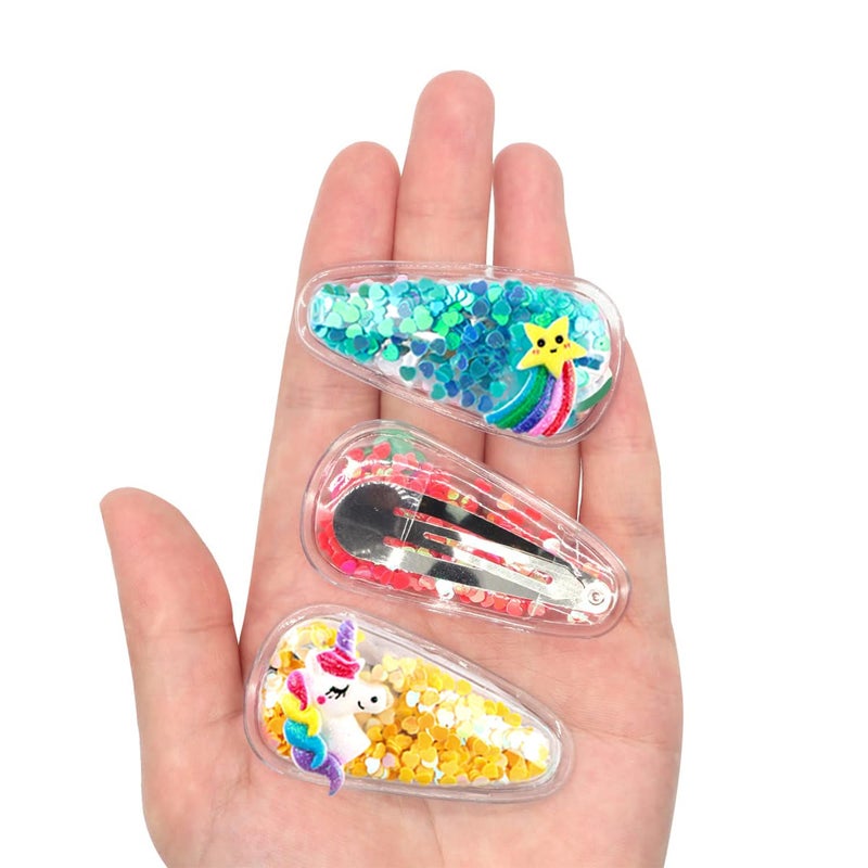 kapimo Kids Girls Hair Clips Cartoon Glitter Sequin Snap Tic Tac Mix Set for Toddlers Colourful Designs for School Party Daily Use Hair Accessories Pack - Image 4
