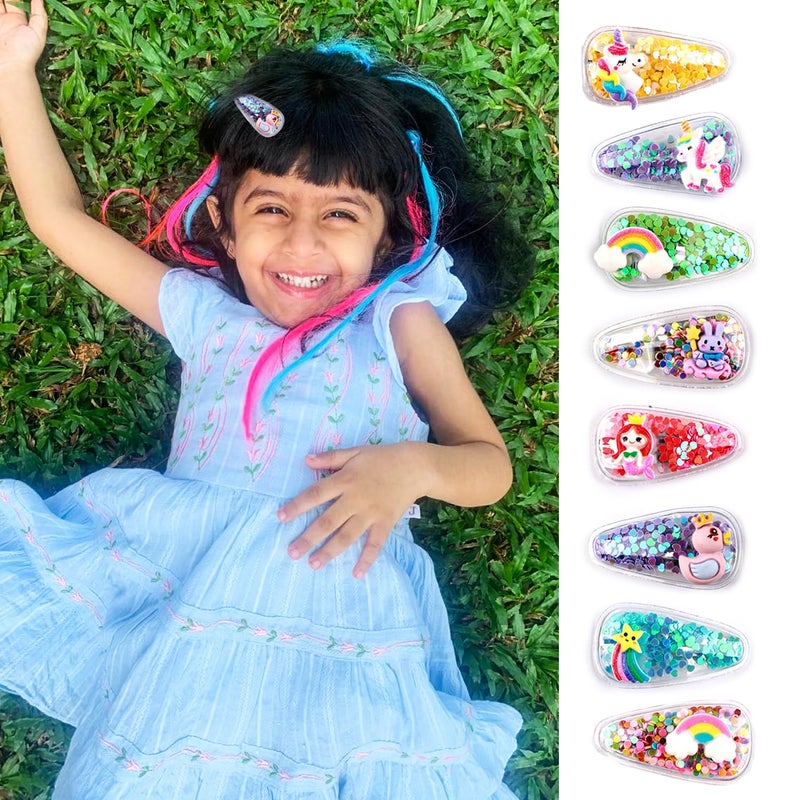 kapimo Kids Girls Hair Clips Cartoon Glitter Sequin Snap Tic Tac Mix Set for Toddlers Colourful Designs for School Party Daily Use Hair Accessories Pack - Image 5