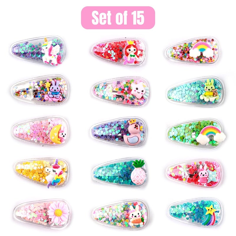 kapimo Kids Girls Hair Clips Cartoon Glitter Sequin Snap Tic Tac Mix Set for Toddlers Colourful Designs for School Party Daily Use Hair Accessories Pack - Image 3