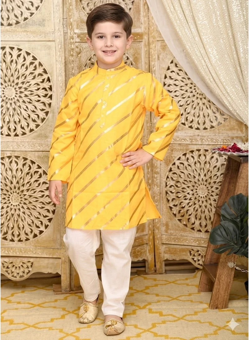 Saka Designs Boys Yellow Striped Kurta with Pyjamas