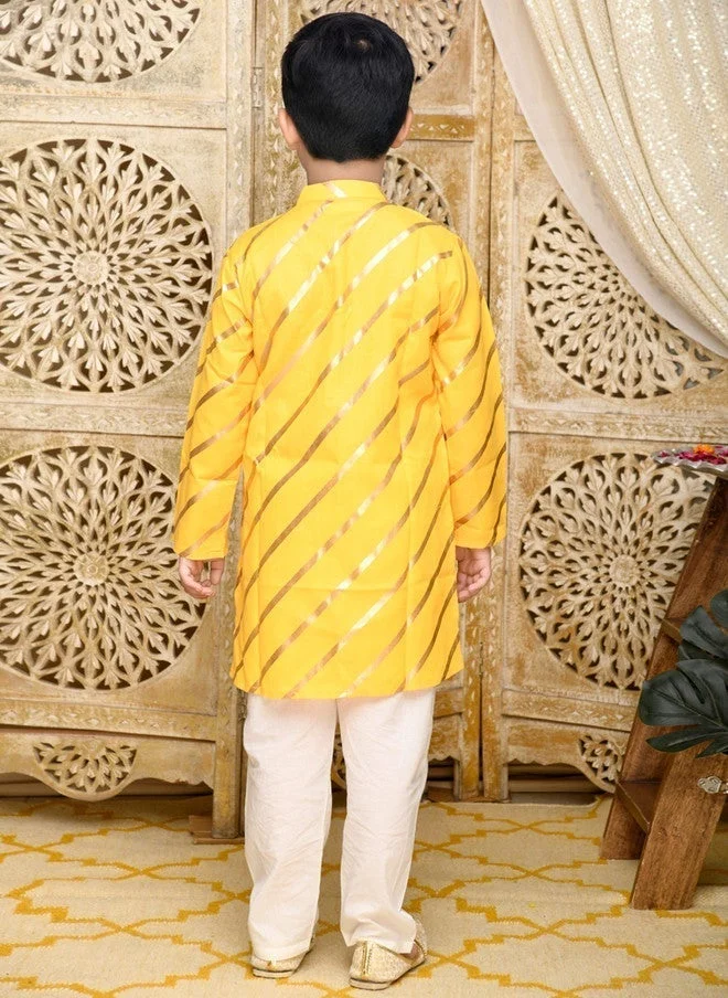 Saka Designs Boys Yellow Striped Kurta with Pyjamas