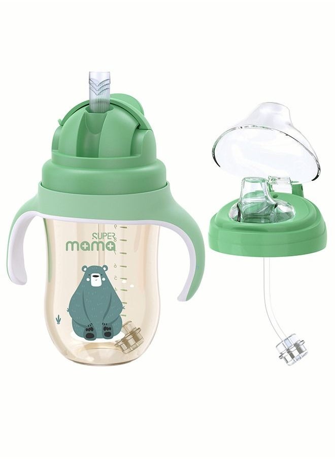 SUPERMAMA - PPSU Baby Sippy Cup Boys and Girls Toddler Straw Cups Kids Water Bottle Spill Proof for School Outdoor Or Indoor BPA Free Easy To Hold Green 325ml - Image 1