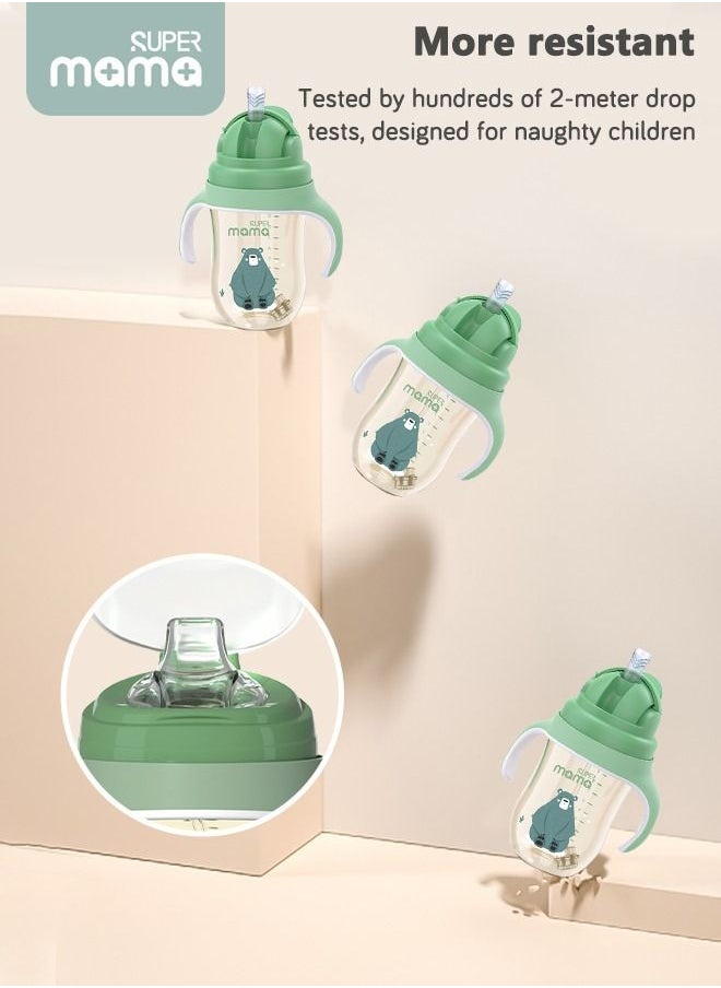 SUPERMAMA - PPSU Baby Sippy Cup Boys and Girls Toddler Straw Cups Kids Water Bottle Spill Proof for School Outdoor Or Indoor BPA Free Easy To Hold Green 325ml - Image 1