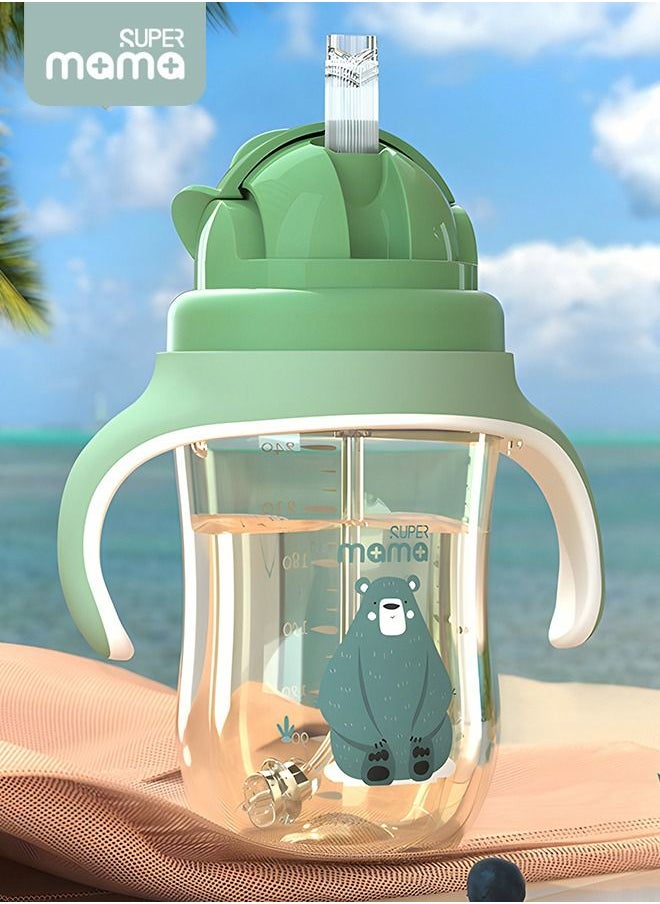 SUPERMAMA - PPSU Baby Sippy Cup Boys and Girls Toddler Straw Cups Kids Water Bottle Spill Proof for School Outdoor Or Indoor BPA Free Easy To Hold Green 325ml - Image 1
