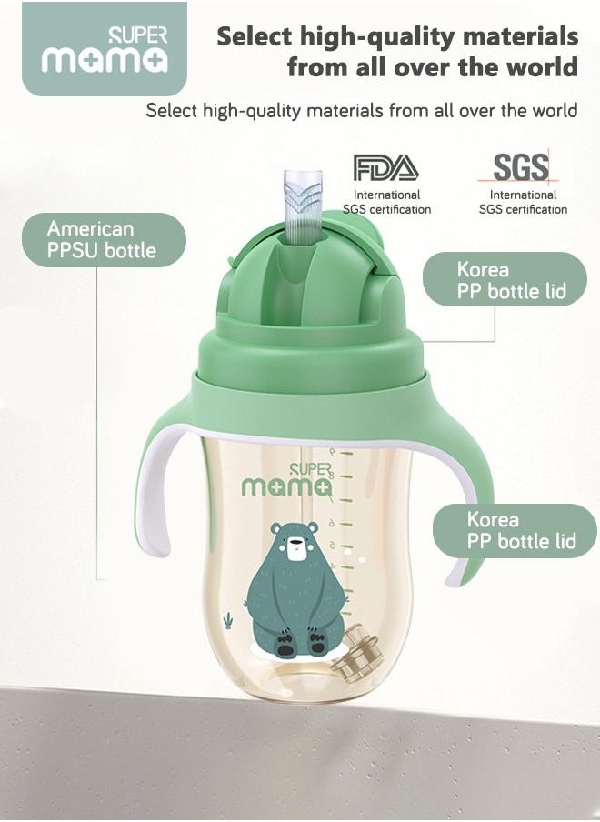 SUPERMAMA - PPSU Baby Sippy Cup Boys and Girls Toddler Straw Cups Kids Water Bottle Spill Proof for School Outdoor Or Indoor BPA Free Easy To Hold Green 325ml - Image 1