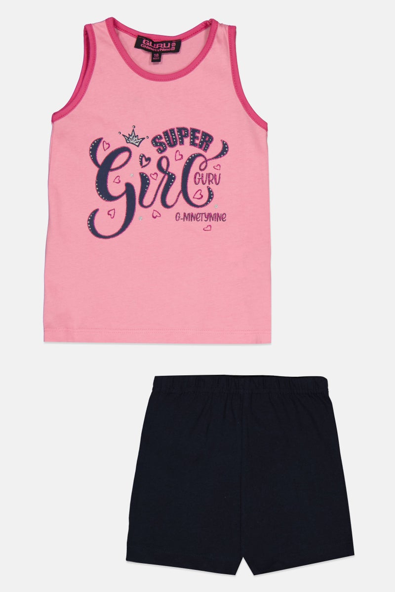 Guru 99 Toddlers Girl 2 Pieces Graphic Print Sleeveless Top And Short Set, Multicolor - Image 1