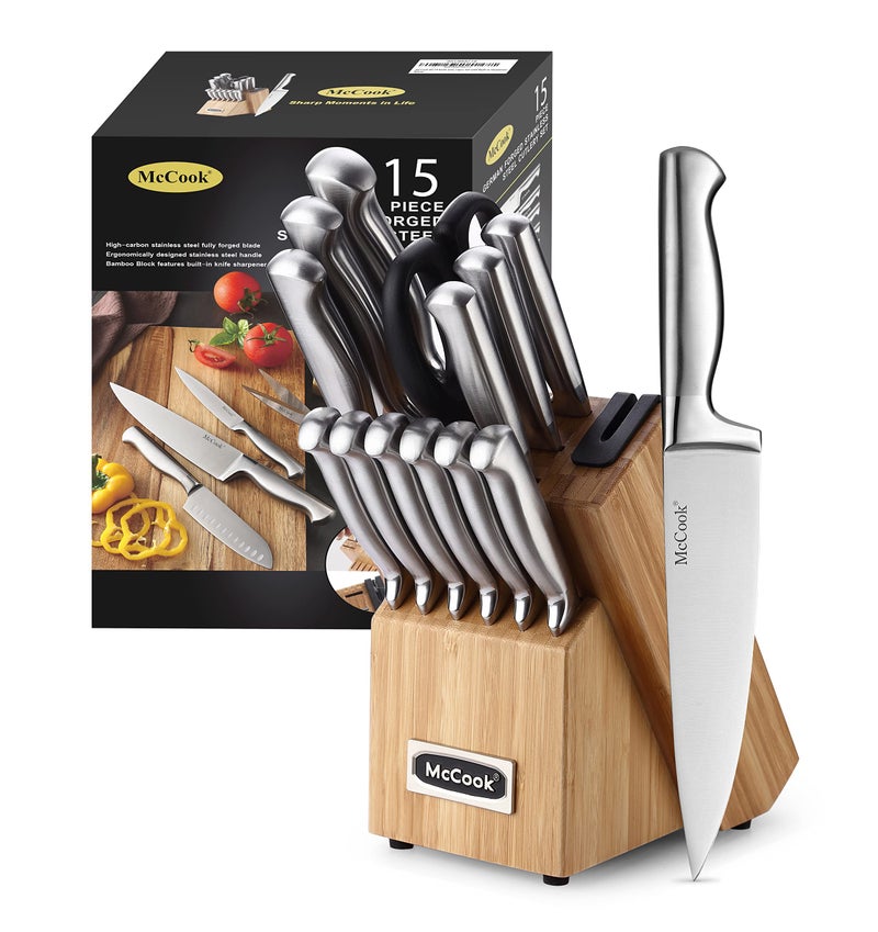 McCook Knife SetsGerman Stainless Steel Knife Block Sets with Builtin Sharpener
