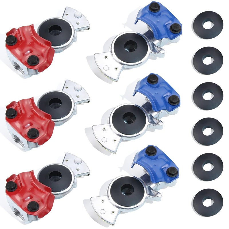 iBroPrat Glad Hand Set with Seals - 3 Pair Red Blue Emergency & Service Brake Air Hose Coupling Connectors for Semi Trucks Trailers RVs - Image 1