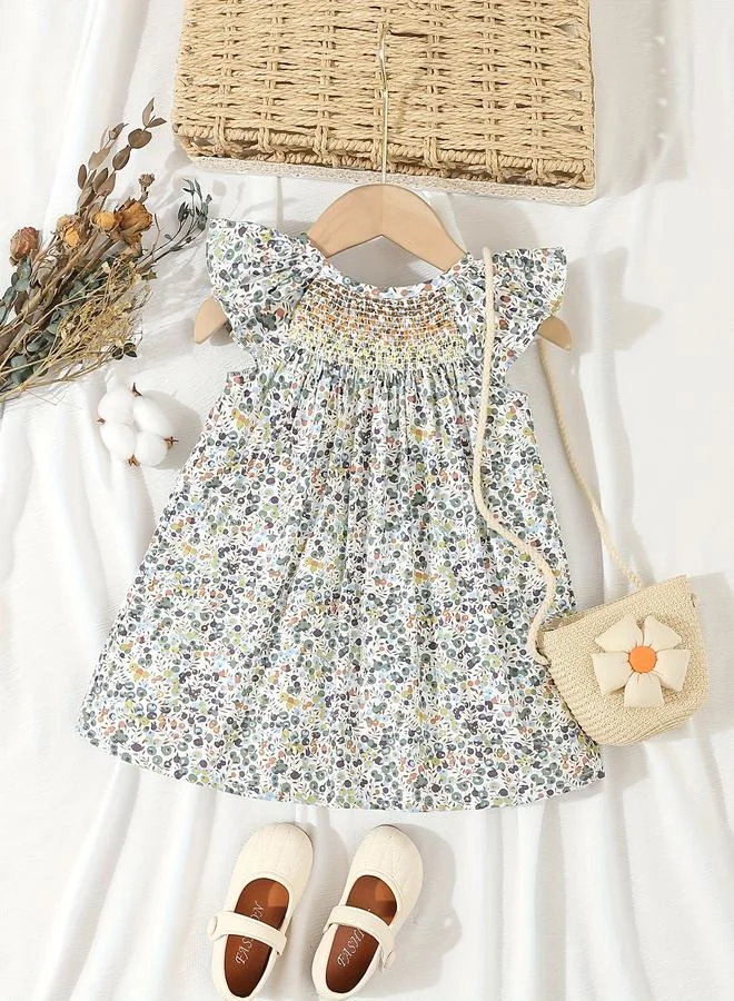 تايك تو Take Two Girls Floral Print Cotton Smocking Detail Dress