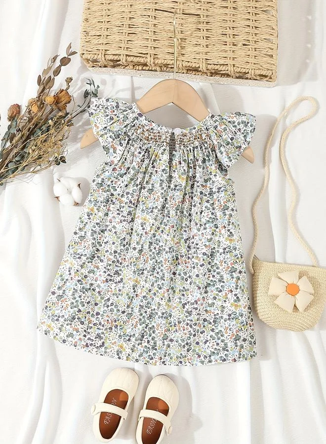 تايك تو Take Two Girls Floral Print Cotton Smocking Detail Dress