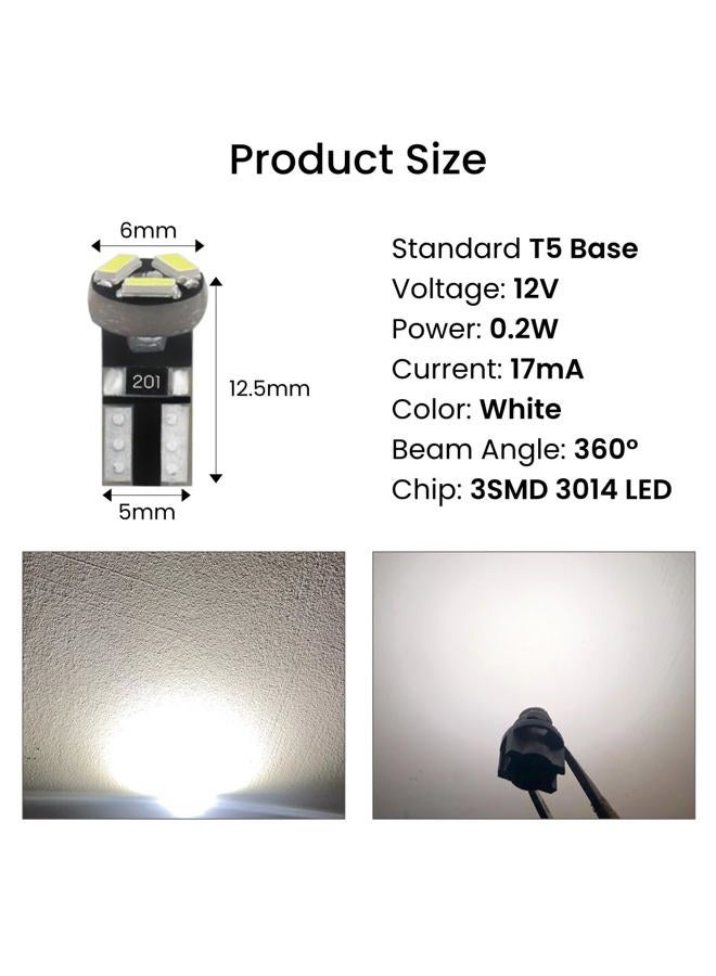 Siweex مصابيح LED T5 بيضاء 74 73 37 2721 لوحة عدادات السيارة مجموعة عدادات أضواء المؤشر مع قاعدة توصيل دوارة 3/8" 9 مم، عبوة من 10 مجموعات، T5-3F-W-10P - Image 2