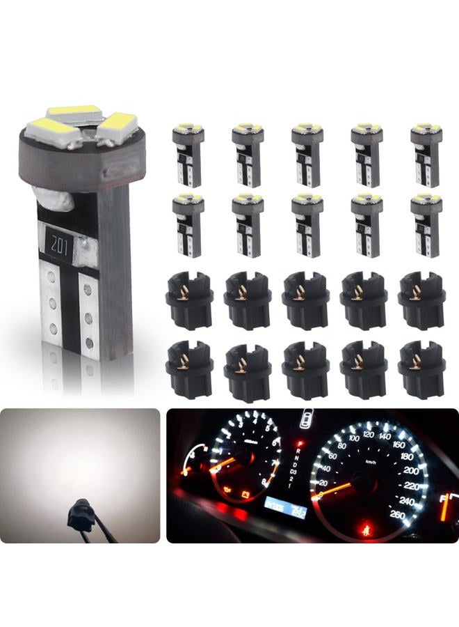 Siweex مصابيح LED T5 بيضاء 74 73 37 2721 لوحة عدادات السيارة مجموعة عدادات أضواء المؤشر مع قاعدة توصيل دوارة 3/8" 9 مم، عبوة من 10 مجموعات، T5-3F-W-10P - Image 1