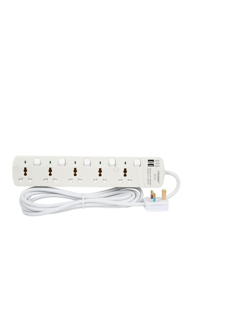 Terminator - Terminator 13A Switched Universal Power Extension Socket With 2 Usb TPB 5AU - Image 1