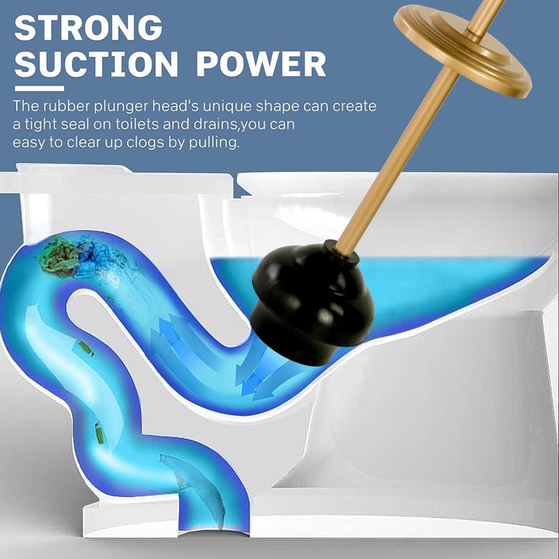 DOWRY Anti-Hand Off Toilet Plunger with Holder for Bathroom,Powerful Efficient Force Suction Cup,Heavy Duty, Deep Cleaning, Gold - Image 2