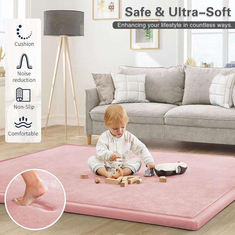 LIODUX 3CM Thick Baby Play Mat, Premium Soft Velvet Crawling Mat, Extra Thicker Floor Baby Crawling Mats, Non-Slip Playmat Cushioned for Babies (Pink, 127x127CM) - Image 2