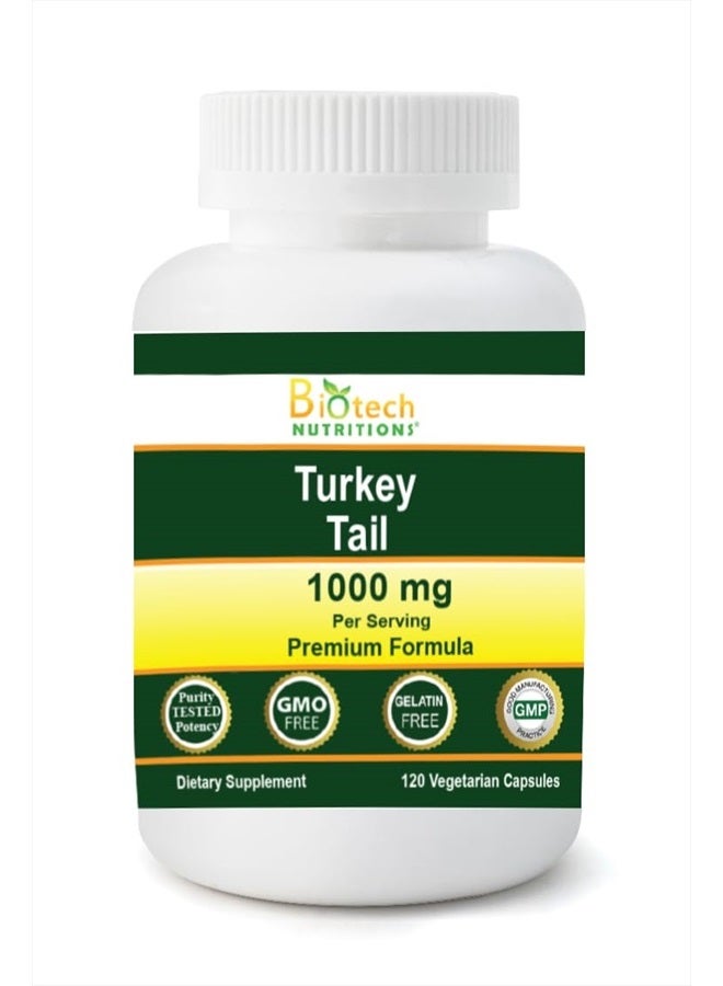 Biotech Nutritions Non-GMO Turkey Tail Mushroom 1000 Mgper Serving 120 Vegetable Capsules - Image 1