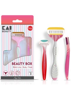 KAI Women Hair Removal Razor Beauty Box Kit, Body Razor, Face Razor, Bikini Razor, 3 Pcs  - Image 1