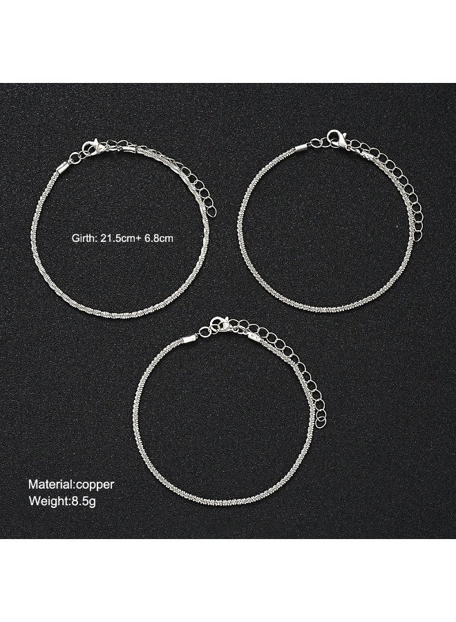 أساور الكاحل للنساء ، مجموعة أساور ربط كوبية خفيفة الوزن مطلية بالفضة مطلية بطبقة مقاومة للماء خلخال للنساء هدية مجوهرات عصرية للنساء - Image 4