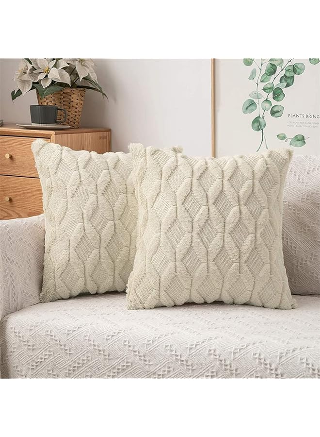 Zaboon Throw Pillow Cover s, Set of 2 Decorative Farmhouse Boho Pillow Cases Shells Soft Plush Wool Pillowcases for Couch Bedroom Living Room Sofa (Beige, 16 x 16 Inch) - Image 1