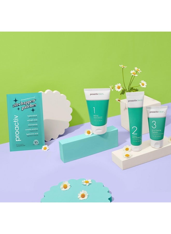 Proactiv - Proactiv Clean 3 Step Acne Routine w/ Pimple Patches- Sulfur Acne Treatment Cleanser, Azelaic Acid Serum, and Facial Moisturizer for Sensitive, Acne-Prone Skin- 30 Day Acne Kit with Pimple Patches - Image 1
