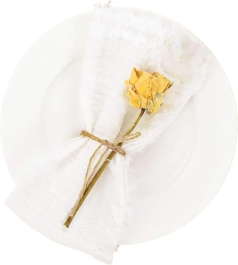 White Cotton Cloth Napkins 50 Pack 32x32cm Handmade with Fringe for Dinners Parties Weddings Banquets - Image 1