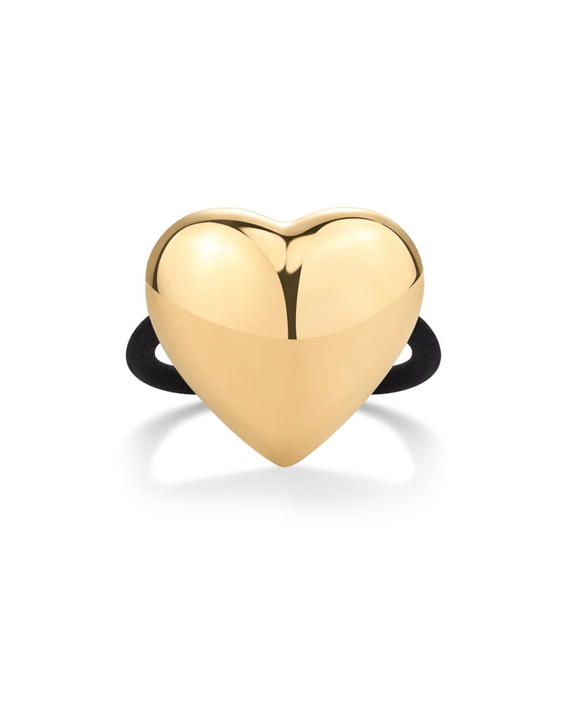 PAVOI 14K Yellow Gold Plated Waterproof Chunky Heart Metal Hair Cuff for Women - Stainless Steel Statement Ponytail Cuff Fashion Accessories - Valentines Day Stretchy Gold Hair Ties for Ponytails - Image 3