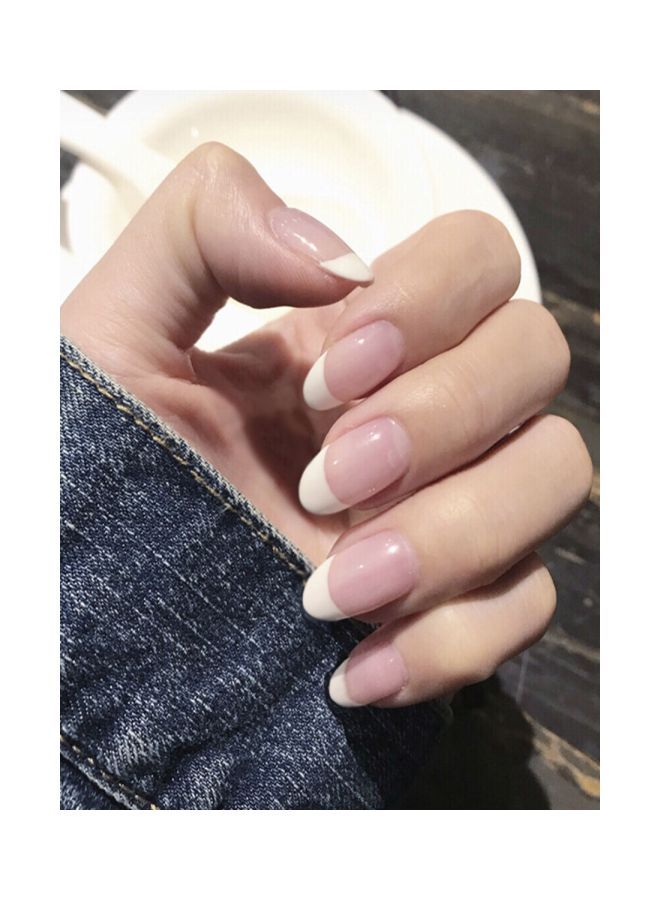 NIBEMINENT 10-Piece Artificial Nail Set Pink/White - Image 2