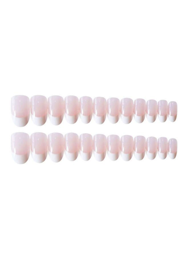 NIBEMINENT 10-Piece Artificial Nail Set Pink/White - Image 1