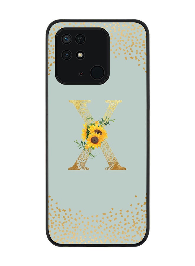 Stylizedd Rugged Black edge case for Redmi 10C 4G  Slim fit Soft Case Flexible Rubber Edges Anti Drop TPU Gel Thin Cover - Custom Monogram Initial Letter Floral Pattern Alphabet - X (Light Grey ) - Image 1