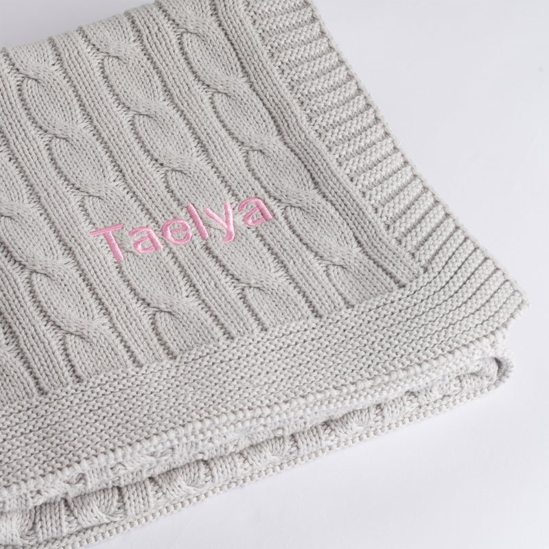 Lovingly Signed Personalized Luxury Baby Cable Knit Blanket - Grey - Image 2