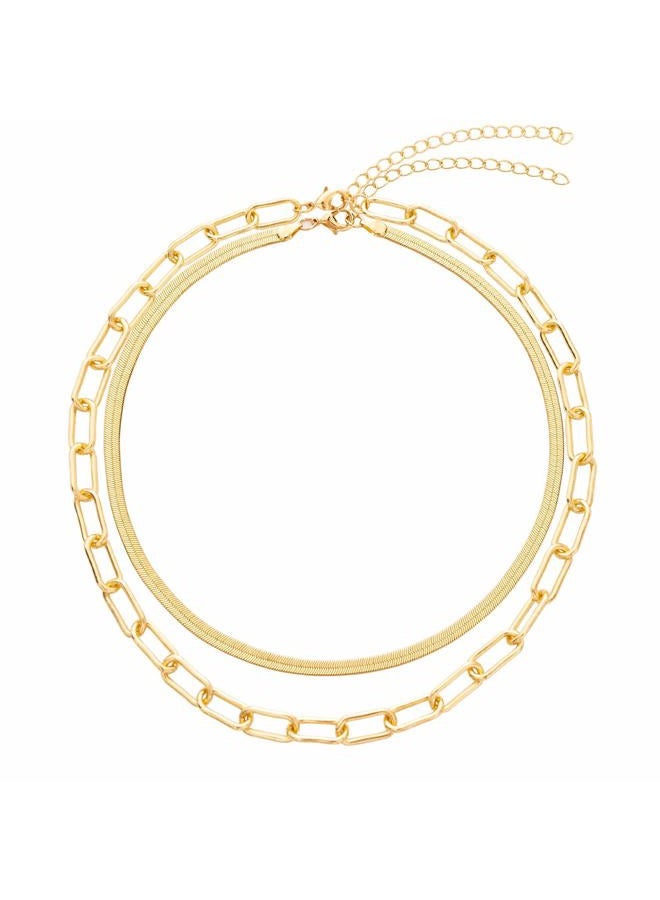 BaubleStar Link Layered Necklace Gold Layering Paperclip Chain Choker for Women - Image 1