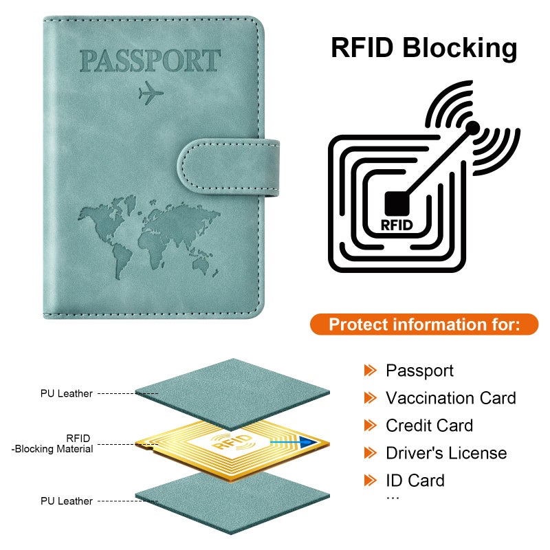 Eoehro Passport Holder for Travel Essentials, Passport Wallet Cover Case for Travel Must Haves Accessories,Passport Book Holders for Women and Men(light blue) - Image 4