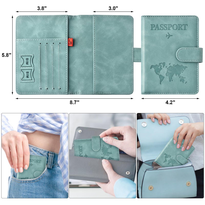Eoehro Passport Holder for Travel Essentials, Passport Wallet Cover Case for Travel Must Haves Accessories,Passport Book Holders for Women and Men(light blue) - Image 2