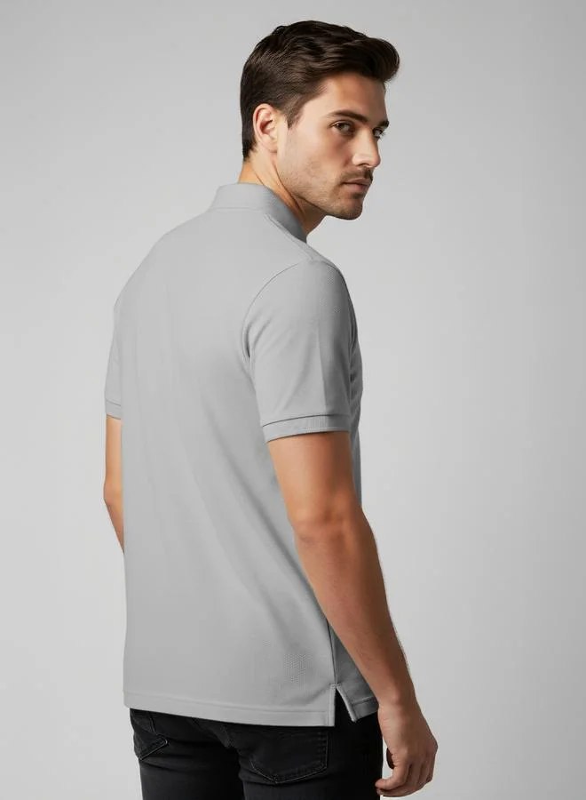 FERVORO Men Grey Cotton Polo with Pocket