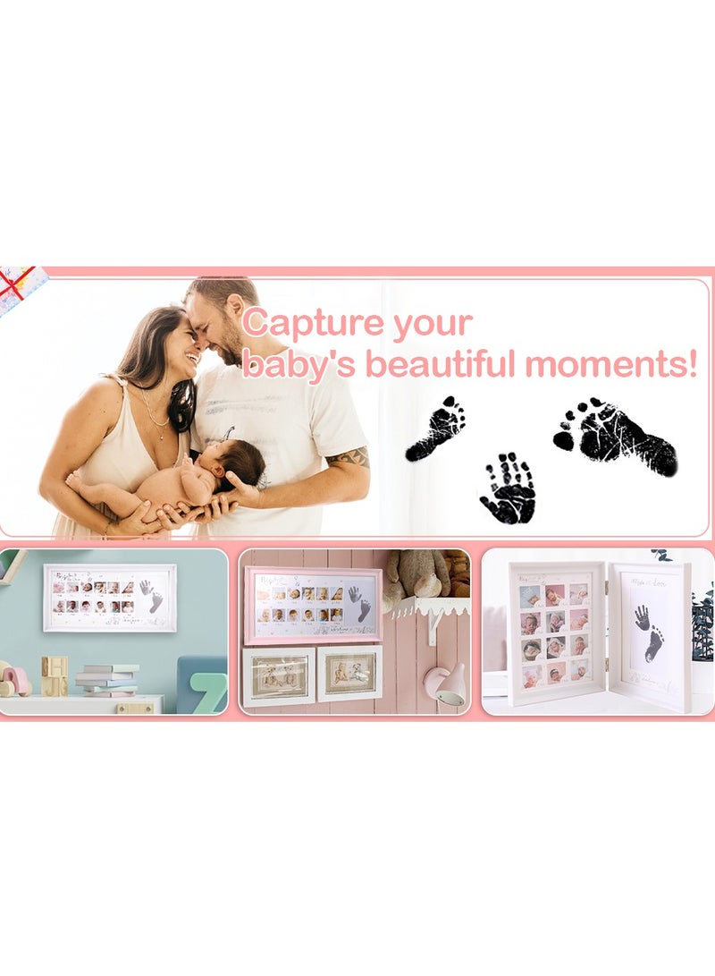 عربست إطار صور السنة الأولى للطفل، مجموعة بصمات اليدين وبصمات الأقدام للطفل مع لوحة حبر، هدية الطفل في 12 شهرًا من مراحل نموه، تذكار سجل نمو الطفل للأم/المولود الجديد (أبيض قابل للطي) - Image 2