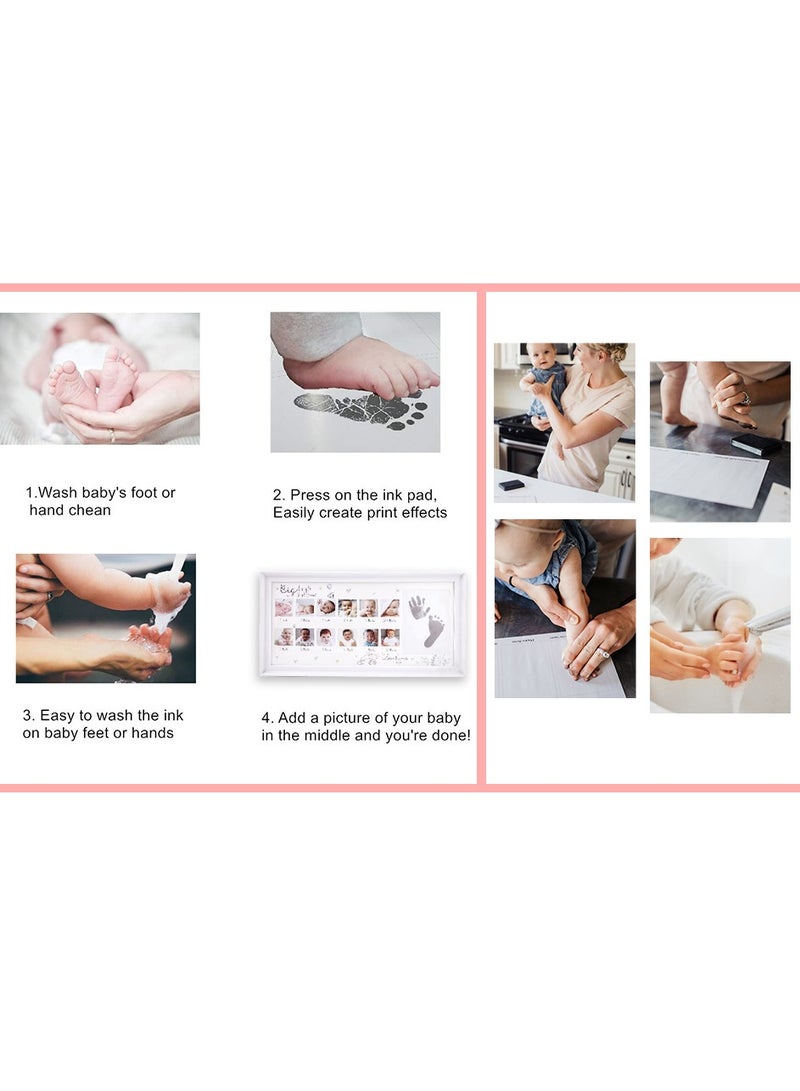 عربست إطار صور السنة الأولى للطفل، مجموعة بصمات اليدين وبصمات الأقدام للطفل مع لوحة حبر، هدية الطفل في 12 شهرًا من مراحل نموه، تذكار سجل نمو الطفل للأم/المولود الجديد (أبيض قابل للطي) - Image 3